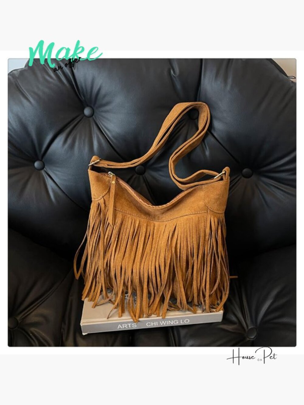 Vintage Vegan Suede Fringe Hobo Bag Crossbody Adjustable Strap Tassel Purse - Picture 6 of 7